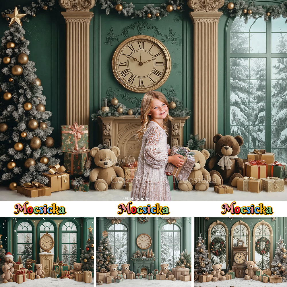 Toys Background For Kids - Mocsicka Vintage Green Christmas Room Background