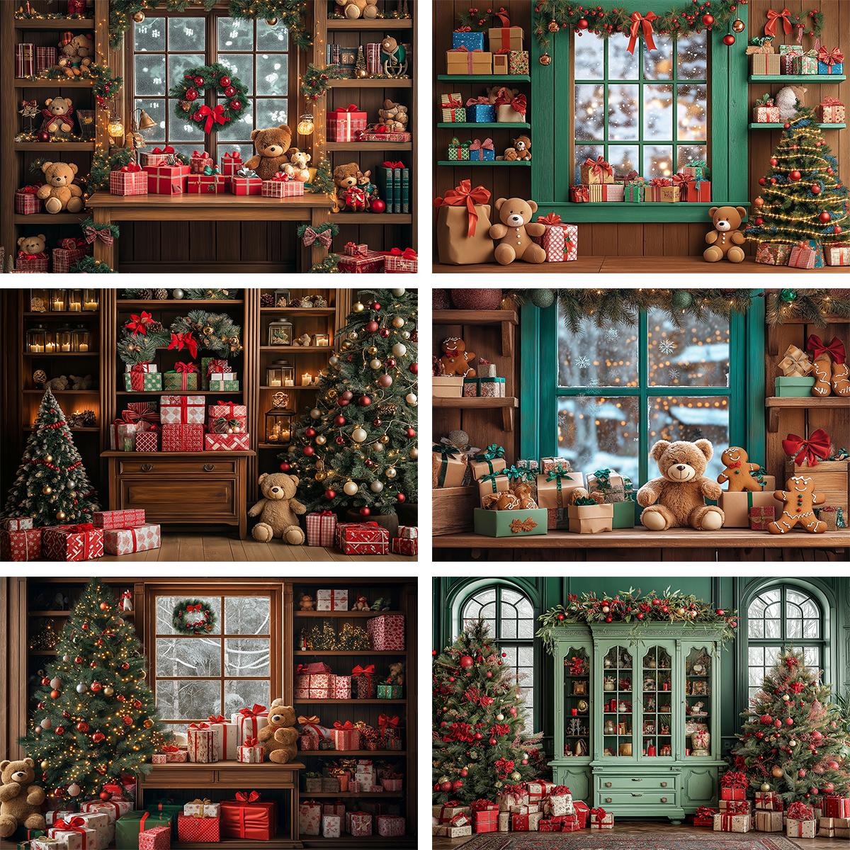 Toys Background For Kids - Christmas Windows Toy Bear Photography Backdrop